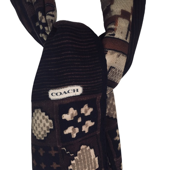 COACH Brown Scarf 17' x 63" - Picture 3 of 5